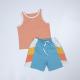 Teen Boys Streetwear French Terry Patchwork Outfit Set 250gsm Color Tank And Short Set