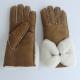 Camel Hand Sewing Shearling Sheepskin Gloves With Bowknot