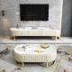 Modern Stainless Steel Marble Oval Coffee Tea Table With Drawers