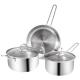 Hot Sale Kitchenware 3pcs Cookware Set Round Nonstick Stainless 410 Soup Pot Cooking Pot Set Custom Pots And Pans