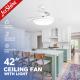Bedroom Retractable Ceiling Fan With Light 3 Color Dimmable LED Light Remote Control