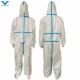 55GSM PPE CE Certificate En14126 Cat 3 Type 4/5/6 Disposable White Coverall with Blue Tape
