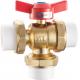 3203 Three Way Cold-Hot Switching Brass Valve Ball Type Sizes DN20 DN25 with Equal Tee PP-R or FxMxM Pipe Connections