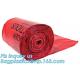 Large Capacity Red Biohazardous Disposal Medical Waste Plastic Trash Bags on Roll, High temperature resistance 120C Bioh