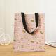 Degradable Pink Kitten Floral Canvas Shopping Totes Strong Reusable Shopping Bags