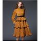 fashion polyester print layered skirt fringed dress medium style