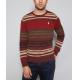 Men's 100% lambswool knitted Striped Sweater with woven elbow patch