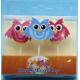 3 Little Owl Shaped Birthday Candles With Colorful Painting And White Plastic Toothpick