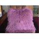 Long Curly Wool Purple Mongolian Lamb Pillow , Tibetan Mongolian Fur Decorative Pillow 