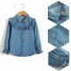 100% Cotton Children Slim Fit Long Ruffles Sleeve Denim Tops With Wood Button