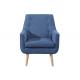 Button Tufted Backrest Fabric Arm Chair Timber Legs Blue Fabric Armchair