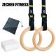 32mm Wooden Gymnastic Rings High Grade Safety With Stitches Straps Carabiner