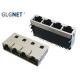 Side Entry Rj45 Female Connector 4 Ports Through Hole Mounting Type