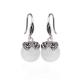 Sterling Silver White Moon Stone with Marcasite Dangle Hoop Earrings(E12032WHITE)