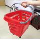 Red Rolling Plastic Shopping Trolley Basket / Portable Storage Basket With Wheels
