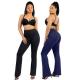 Solid Pattern High Waist Tummy Trimmer Control Black Flare Yoga Pants for Materials