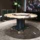 Round Marble Top Dining Table Luxury Durable Frame Leather Cover With Lazy Susan