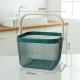 Green Bamboo Iron Storage Basket 24*24cm Metal Basket Wooden Handle