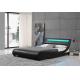 Plywood LED Upholstered Bed Light Headboard PU Black Leather Double Bed Frame