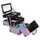 Portable Mini Makeup Vanity Case Organizer Box With Mirror 2 Trays Pink