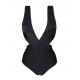 1 Piece Black Textured Swimsuit With A Deep Neckline - Duna Black Triquini