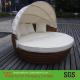 Luxury Comfortable Roofed Cane Daybed , Wicker Garden Round Daybed