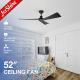 Black Finish DC Motor 5 Speeds Remote Control 3 ABS Blades Ceiling Fan Without Light