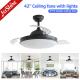 DC Silent Motor LED Retractable Ceiling Fan Light 6 Speed Remote Control
