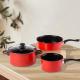 Multifunction Red 4 Pcs Kitchen Cast Iron Cookware Set  Non Stick With Bakelite Handle