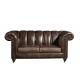 Solid Wood Legs Two Seater Brown Leather Settee , Chesterfield Sofa Bed With Universal Wheels