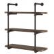 Industrial Pipe Wall Shelf & Hooks , Metal And Wood Display Shelves Polished