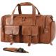 Large Brown PU Leather Carry On Weekender Overnight Sports Yoga Gym Custom Travel Bag with Shoe Pouch