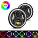 7 Inch Round RGB Halo Car Lights Bluetooth Control Headlights High / Low Beam For Driving Light