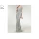 Transparent Custom Mermaid Prom Dresses Long Sleeve Silver Beading Small Train