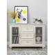 Glass Door White Solid Wood Bedside Cabinets 3D / 2D Drawing Customized