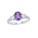 Oval Cut Amethyst and Created White Sapphire 3-Stone Ring in Sterling Silver