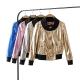Stylish Metallic Bomber Jacket Womens , Gold Nylon Jacket Zipper Closure