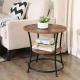 2-tier Round Side Table, Industrial Style Round Side Table, End Table with Metal Frame, ULET56BX