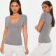 Grey V Neck Fitted T Shirt Clothing Women