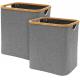 Nordic Simplicity Canvas Rectangular Bamboo Hamper / Laundry Organizer 17.5x15.75x13''