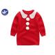 Jaquard Collar Girls Knitted Dress , Girls Red Jumper Dress With Fluffy Ball Decoration