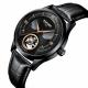 Black Genuine Leather Wrist Watch Hollow Out Dial Analog High Refraction