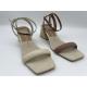 Durable Beige Closed Toe Sandals , Real Wood Heeled Square Toe Ankle Strap Sandals