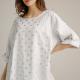 Women'S Linen Printed Blouse With Round Neck Stock Hot Sale Linen Blouse