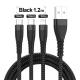 3 In 1 Nylon Braided USB Cable Flexible Phone Charging 3A 1.2M For Iphone Samsung