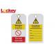 Safety PVC Custom Danger Tags Scaffolding Yellow Tag 75mm × 146mm × 0.5mm