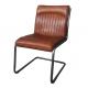 Defaico Furniture Vintage Tan Leather Dining Chair With Iron Leg