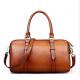 Genuine Leather Boston Bags for Women Brown Pillow Vintage Bags with Rivet Interior Slot Pocket