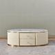 Beige Coffee Dining Table With 2 Drawers 20mm Faux Marble On Top Golden Stainless Steel Legs