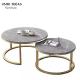 Double Round Luxury Center Tables Gold Stainless Steel Leg Marble Top